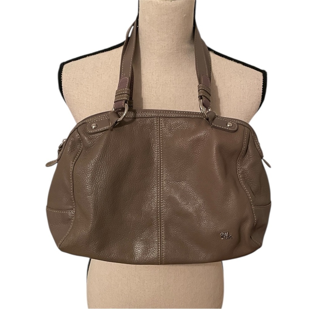 The Sak Taupe Beige Leather Portobello Satchel Bag Medium Size Zip Pockets EUC